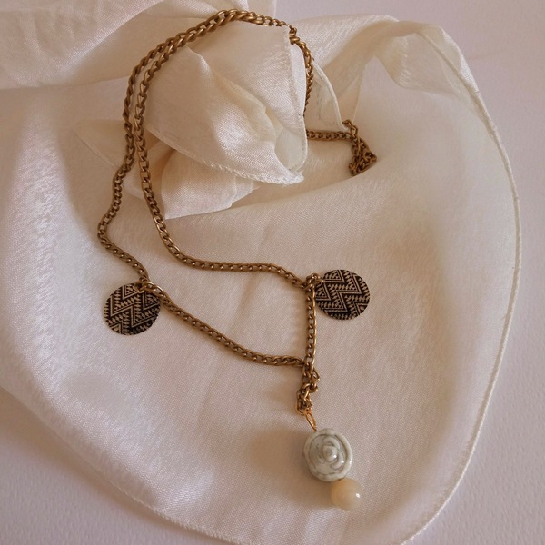 Γυναικείο χειροποίητο κολιέ με κεραμική πέτρα και μεταλλικά στοιχεία - γυαλί, κεραμικό, χειροποίητα, μακριά, μενταγιόν - 2