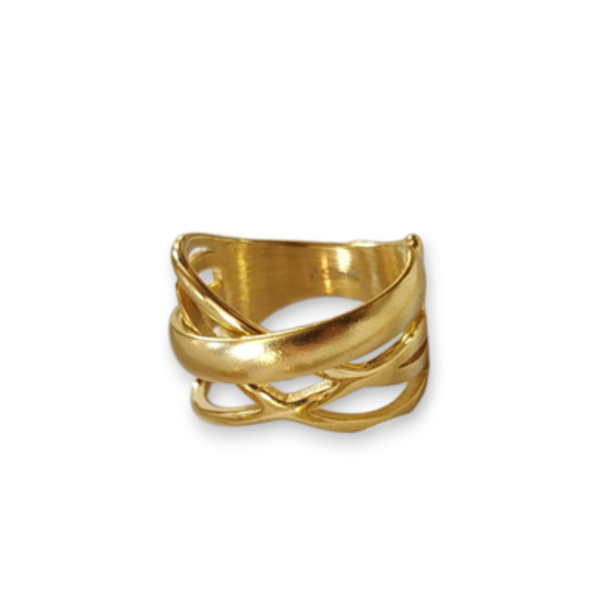 Ατσάλινο δαχτυλίδι Νο 18 σε χρυσό χρώμα - γεωμετρικά σχέδια, ατσάλι, σταθερά