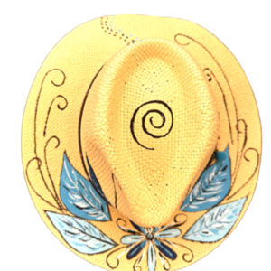 Χειροποίητο ζωγραφισμένο Handpainted hat Boho μπλε - ψάθινα - 3