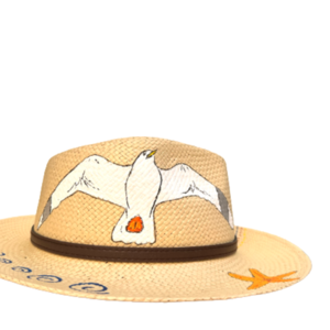 Καπέλο ζωγραφισμένο χειροποίητο Handpainted seabird κοχύλι - ψάθινα - 5