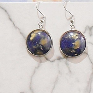 Σκουλαρίκια με plexi glass, κρεμαστά Dark blue gold plexi glass earrings - plexi glass, ελαφρύ, κρεμαστά, γάντζος - 3