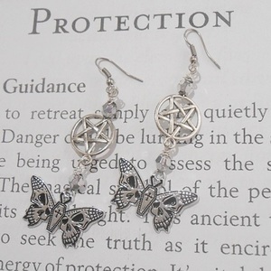 Σκουλαρίκια με charms, χάντρες και μεταλλικά στοιχεία Skull Butterfly Pentagram earrings - πεταλούδα, χάντρες, ατσάλι, μεταλλικά στοιχεία, κρεμαστά - 2