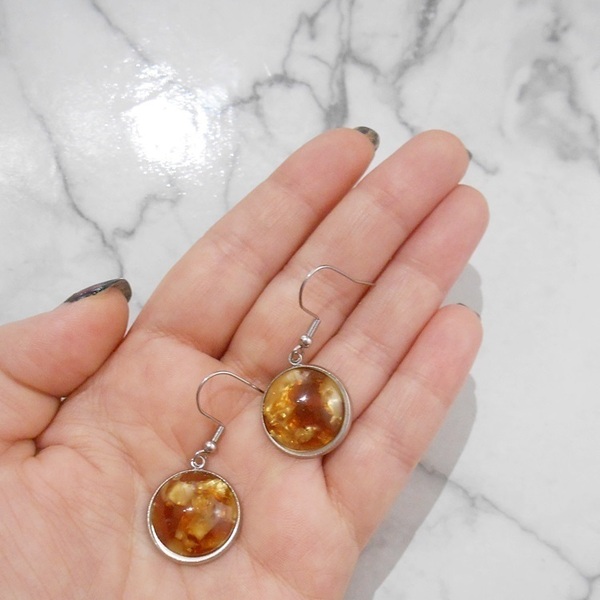 Σκουλαρίκια με plexi glass, κρεμαστά Gold brown plexi glass earrings - plexi glass, ελαφρύ, κρεμαστά, γάντζος - 4
