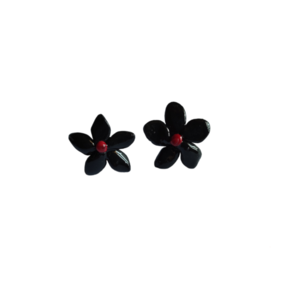 μαύρα σκουλαρίκια λουλούδια - πηλός, λουλούδι, καρφωτά, καρφάκι - 5