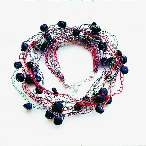 Wire crochet κολιέ με σύρμα και χαολίτες - ημιπολύτιμες πέτρες, χαλκός, μακριά, boho, μεγάλα