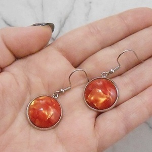Σκουλαρίκια με plexi glass, κρεμαστά Red gold plexi glass earrings - plexi glass, ελαφρύ, κρεμαστά, γάντζος - 5