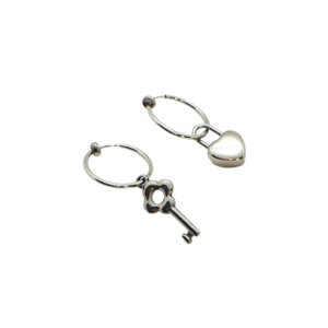Σκουλαρίκια κρίκοι ατσάλινοι "Λουκέτο και Κλειδί" - 18mm - κλειδί, κρίκοι, ατσάλι, μεγάλα - 3
