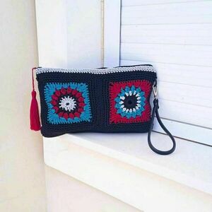 Πλεκτή τσάντα με μοτίβα granny square - νήμα, φάκελοι, all day, χειρός, πλεκτές τσάντες