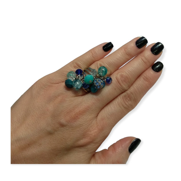 Χειροποίητο γυναικείο δαχτυλίδι με χάντρες, από κράμα μετάλλων -RIN19 - ορείχαλκος, χάντρες, boho, αυξομειούμενα - 2