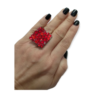 Χειροποίητο γυναικείο δαχτυλίδι με στρας, από κράμα μετάλλων -RIN22 - ορείχαλκος, χάντρες, μεγάλα, αυξομειούμενα - 3