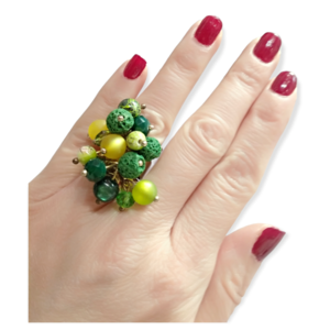 Χειροποίητο γυναικείο δαχτυλίδι με χάντρες, από κράμα μετάλλων -RIN17 - ορείχαλκος, χάντρες, μεγάλα, αυξομειούμενα - 3