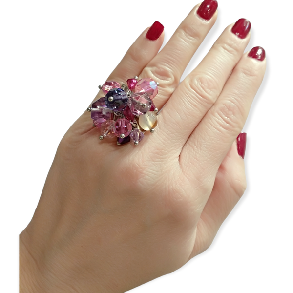 Χειροποίητο γυναικείο δαχτυλίδι με χάντρες, από κράμα μετάλλων -RIN18 - ορείχαλκος, χάντρες, αυξομειούμενα - 3