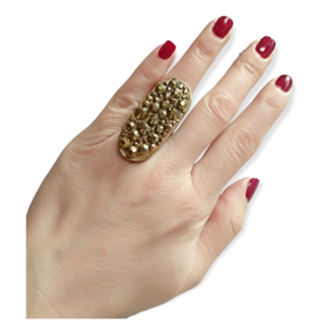 Χειροποίητο γυναικείο μεταλλικό δαχτυλίδι με πηλό και στρας, κράμα μετάλλων -RIN13 - πηλός, χάντρες, μεγάλα, αυξομειούμενα - 3