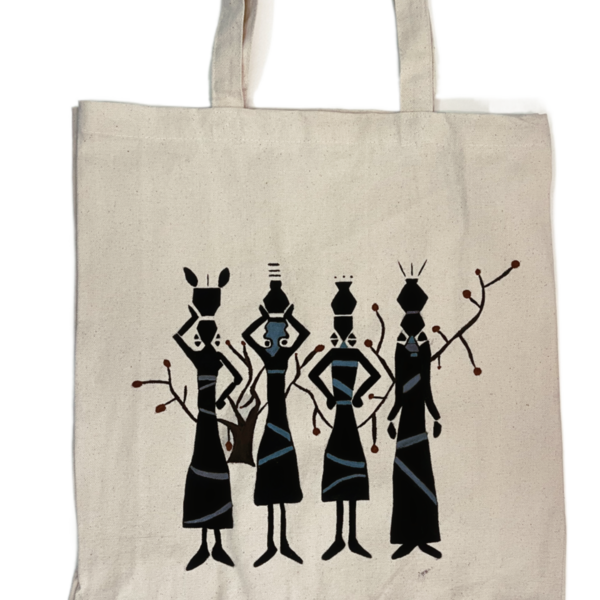 Canvas Tote Bag ζωγραφισμένη στο χέρι - African Women - ύφασμα, ώμου, all day, tote, πάνινες τσάντες