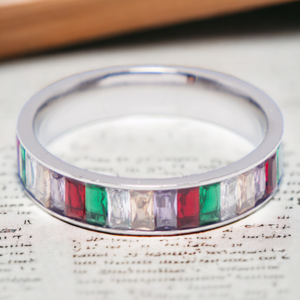 Ατσάλινο Δαχτυλίδι HAPPY σε ασημί χρώμα με πολύχρωμα Ζιργκόν-Αντίγραφο - ημιπολύτιμες πέτρες, βεράκια, ατσάλι, boho, για γάμο