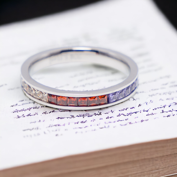 Ατσάλινο Δαχτυλίδι SLIM-HAPPY σε ασημί χρώμα με πολύχρωμα Ζιργκόν - ημιπολύτιμες πέτρες, βεράκια, ατσάλι, boho, για γάμο