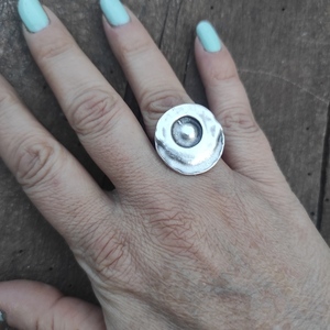 Στρογγυλό δαχτυλίδι Ζαμακ - ορείχαλκος, γεωμετρικά σχέδια, μεγάλα, αυξομειούμενα, φθηνά - 2