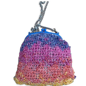Χειροποίητη πλεκτή γυναικεία καθημερινή τσάντα πουγκί ώμου πολύχρωμη -KK084 - νήμα, ώμου, πλεκτές τσάντες, μικρές
