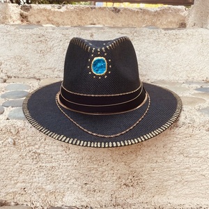 Καπέλο Παναμα μαύρο- Goldy chain - απαραίτητα καλοκαιρινά αξεσουάρ, ψάθινα - 5