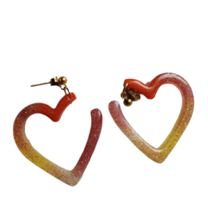 Σκουλαρίκια καρδιές πολύχρωμες με glitter από υγρό γυαλί - καρδιά, ρητίνη, καρφωτά, κοσμήματα, αγ. βαλεντίνου