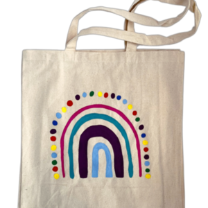 Canvas Tote Bag ζωγραφισμένη στο χέρι - Smarties - ύφασμα, ώμου, all day, tote, πάνινες τσάντες