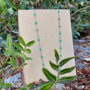 Αλυσιδα Ροζαριο σε ασημι χρωμα και πρασινες πετρες - κοντά, ατσάλι, ροζάριο, seed beads