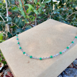 Αλυσιδα Ροζαριο σε ασημι χρωμα και πρασινες πετρες - κοντά, ατσάλι, ροζάριο, seed beads - 2