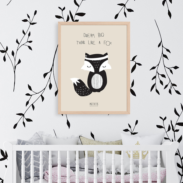 Παιδικό ξύλινο κάδρο με αφίσα 21x30cm | THINK LIKE A FOX | Χαρτί illustration 200gr - πίνακες & κάδρα, παιδικό δωμάτιο, παιδικά κάδρα - 3