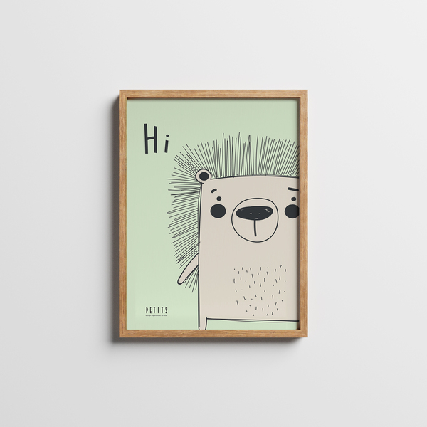 ANIMAL LOVER | THE HEDGEHOG | Παιδικό φυσικό ξύλινο κάδρο 30x40cm με χαρτί illustration 200gr - πίνακες & κάδρα, παιδικό δωμάτιο, ζωάκια, παιδικά κάδρα
