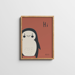 ANIMAL LOVER | THE PENGUIN | Παιδικό φυσικό ξύλινο κάδρο 30x40cm με χαρτί illustration 200gr - πίνακες & κάδρα, παιδικό δωμάτιο, ζωάκια, παιδικά κάδρα