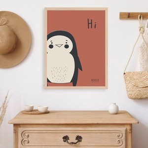 ANIMAL LOVER | THE PENGUIN | Παιδικό φυσικό ξύλινο κάδρο 30x40cm με χαρτί illustration 200gr - πίνακες & κάδρα, παιδικό δωμάτιο, ζωάκια - 2