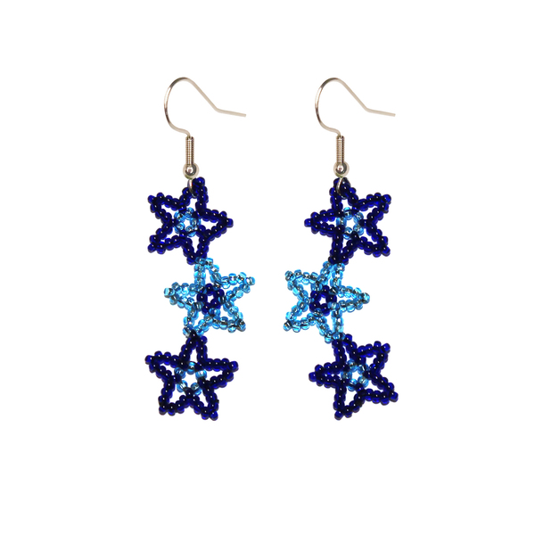 Χειροποίητα σκουλαρίκια με μπλε και γαλάζιες χάντρες - Blue Constellation - χάντρες, μικρά, ατσάλι, κρεμαστά, γάντζος