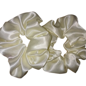 Cream Satin L Scrunchie - Κρεμ σατέν λαστιχάκι μαλλιών - ύφασμα, λαστιχάκια μαλλιών, satin scrunchie - 4