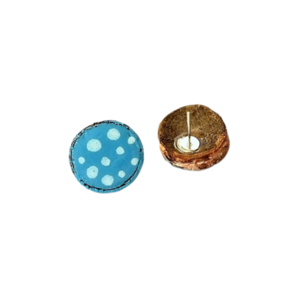 Γαλάζιο Πουά ξύλινο στρογγυλό σκουλαρίκι - ξύλο, ζωγραφισμένα στο χέρι, καρφωτά, μικρά, φθηνά - 2