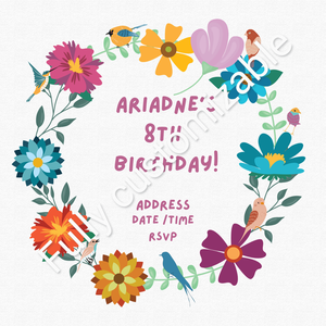 Bird birthday invites - κορίτσι, customized, ζωάκια, προσκλητήρια