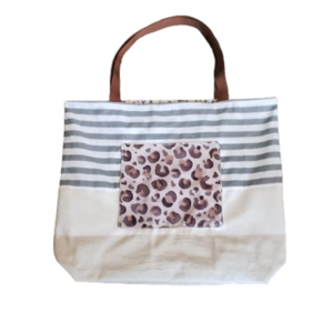 Τσάντα Θαλάσσης με Συνδυασμό Χρωμάτων κ Υφασματων - ύφασμα, animal print, ώμου, θαλάσσης, tote - 3