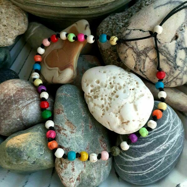 Βραχιόλι ποδιού με πολύχρωμες χάντρες χαολίτη - ημιπολύτιμες πέτρες, χαολίτης, κορδόνια, ποδιού, αυξομειούμενα - 2