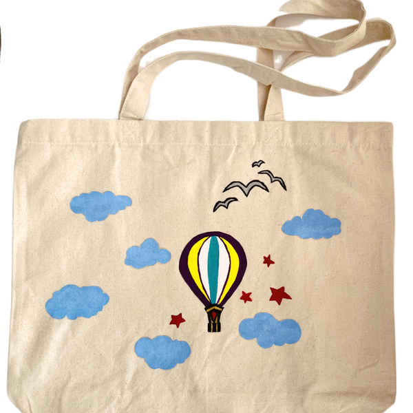 Canvas Tote Bag ζωγραφισμένη στο χέρι - Flying - ύφασμα, ώμου, all day, tote, πάνινες τσάντες