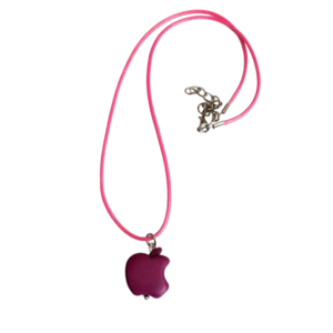 Cord necklace με μωβ μηλαράκι από χαολίτη - ημιπολύτιμες πέτρες, τσόκερ, κοντά, boho, δώρα για γυναίκες