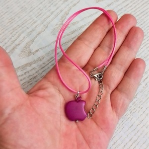 Cord necklace με μωβ μηλαράκι από χαολίτη, 27εκ. - ημιπολύτιμες πέτρες, τσόκερ, κοντά, boho, δώρα για γυναίκες - 3