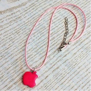 Cord necklace με φούξια μηλαράκι από χαολίτη - ημιπολύτιμες πέτρες, τσόκερ, κοντά, boho, δώρα για γυναίκες - 4
