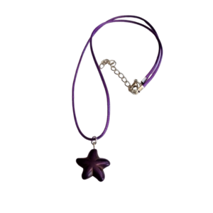 Cord necklace με μωβ αστερία από χαολίτη, 27εκ. - ημιπολύτιμες πέτρες, κοχύλι, τσόκερ, κοντά, δώρα για γυναίκες