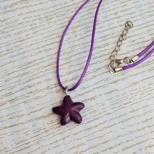Cord necklace με μωβ αστερία από χαολίτη - ημιπολύτιμες πέτρες, κοχύλι, τσόκερ, κοντά, δώρα για γυναίκες - 4