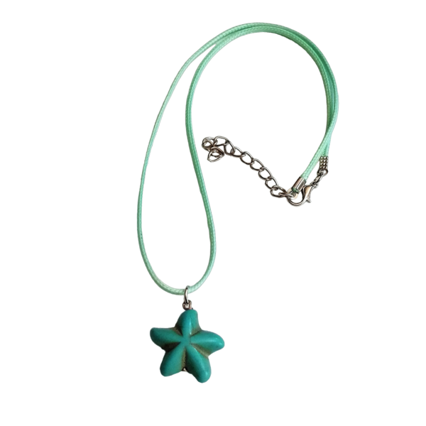 Cord necklace με τυρκουάζ αστερία από χαολίτη, 27εκ. - ημιπολύτιμες πέτρες, κοχύλι, τσόκερ, κοντά, δώρα για γυναίκες