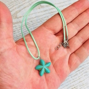 Cord necklace με τυρκουάζ αστερία από χαολίτη - ημιπολύτιμες πέτρες, κοχύλι, τσόκερ, κοντά, δώρα για γυναίκες - 3
