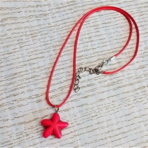 Cord necklace με φούξια αστερία από χαολίτη - ημιπολύτιμες πέτρες, κοχύλι, τσόκερ, κοντά, δώρα για γυναίκες - 2