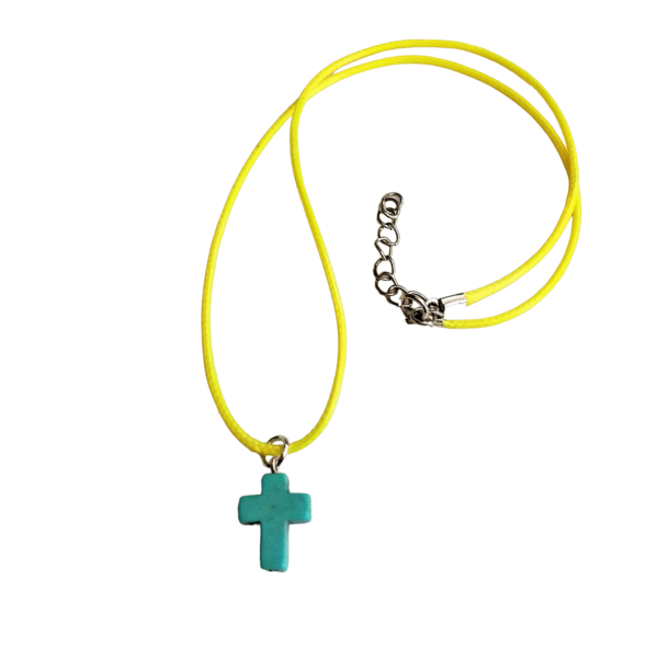 Cord necklace με τυρκουάζ σταυρό από χαολίτη, 27εκ. - ημιπολύτιμες πέτρες, σταυρός, τσόκερ, κοντά, δώρα για γυναίκες