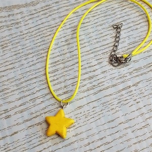 Γυναικείο μενταγιόν τσόκερ με κίτρινο αστέρι από χαολίτη σε κίτρινο fluo snake cord, 27εκ. - ημιπολύτιμες πέτρες, αστέρι, τσόκερ, κοντά, δώρα για γυναίκες - 4