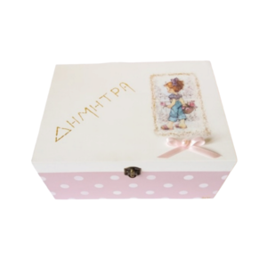 Ξύλινο κουτάκι κοριτσάκι ροζ _ λευκό πουά 21*15*9εκ. - κορίτσι, κουτί, οργάνωση & αποθήκευση, δώρα για βάπτιση, προσωποποιημένα