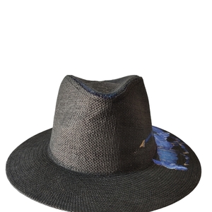 "MPLE ASTAKOS " Καπέλο μαύρο από χαρτόψαθο ζωγραφισμένο στο χέρι - ψάθινα